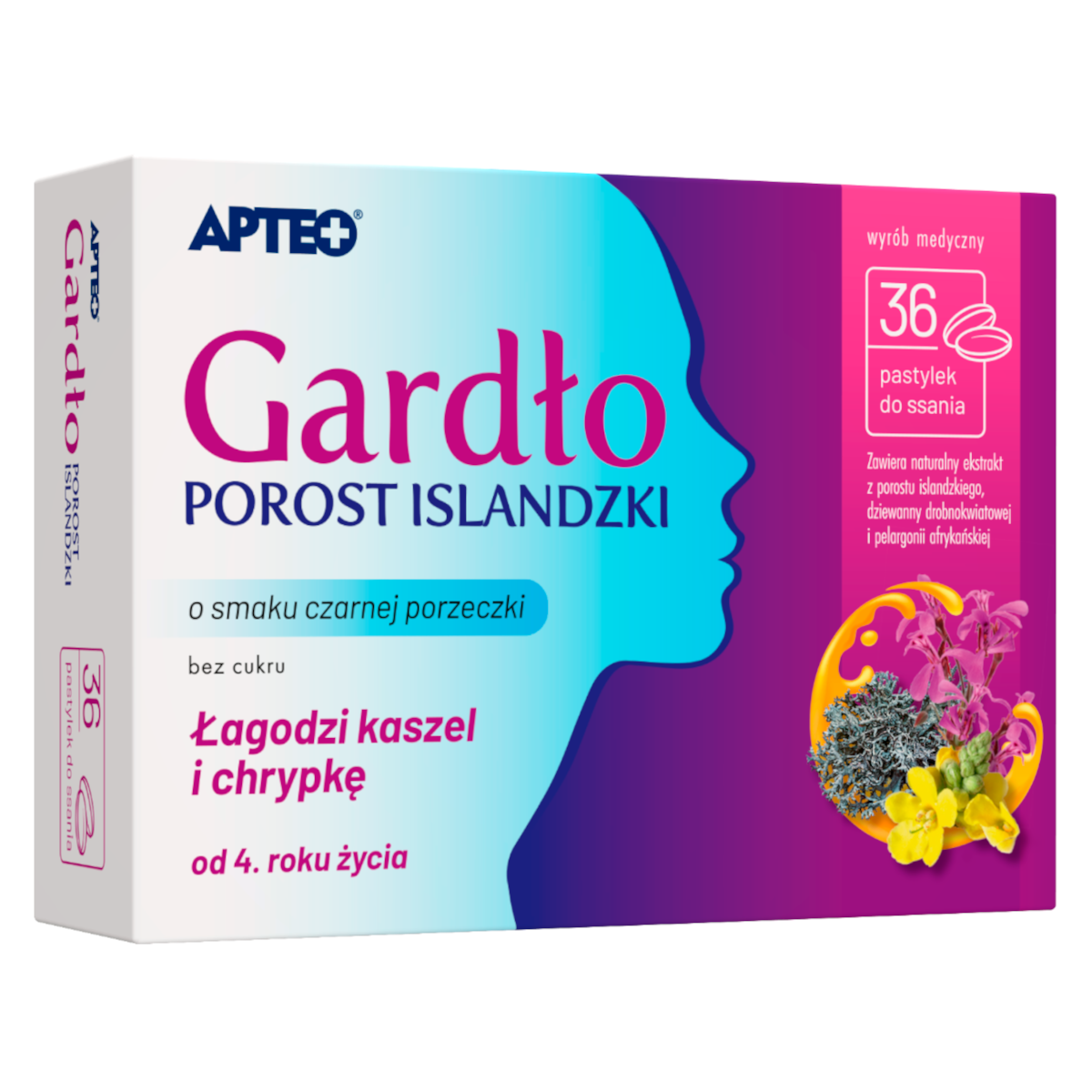 Gardło porost islandzki APTEO, 36 pastylek