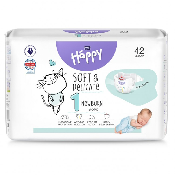 Pieluszki Happy Newborn r. 1, 2-5 kg, 42 sztuki