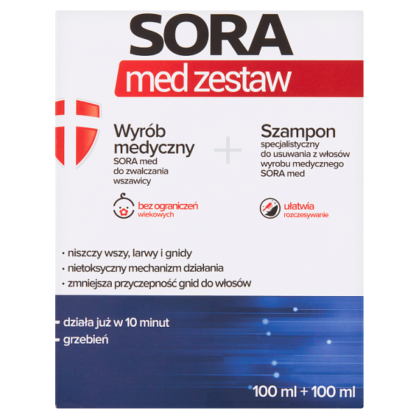 SORA med zestaw do zwalczania wszy, larw i gnid, 100 ml + 100 ml