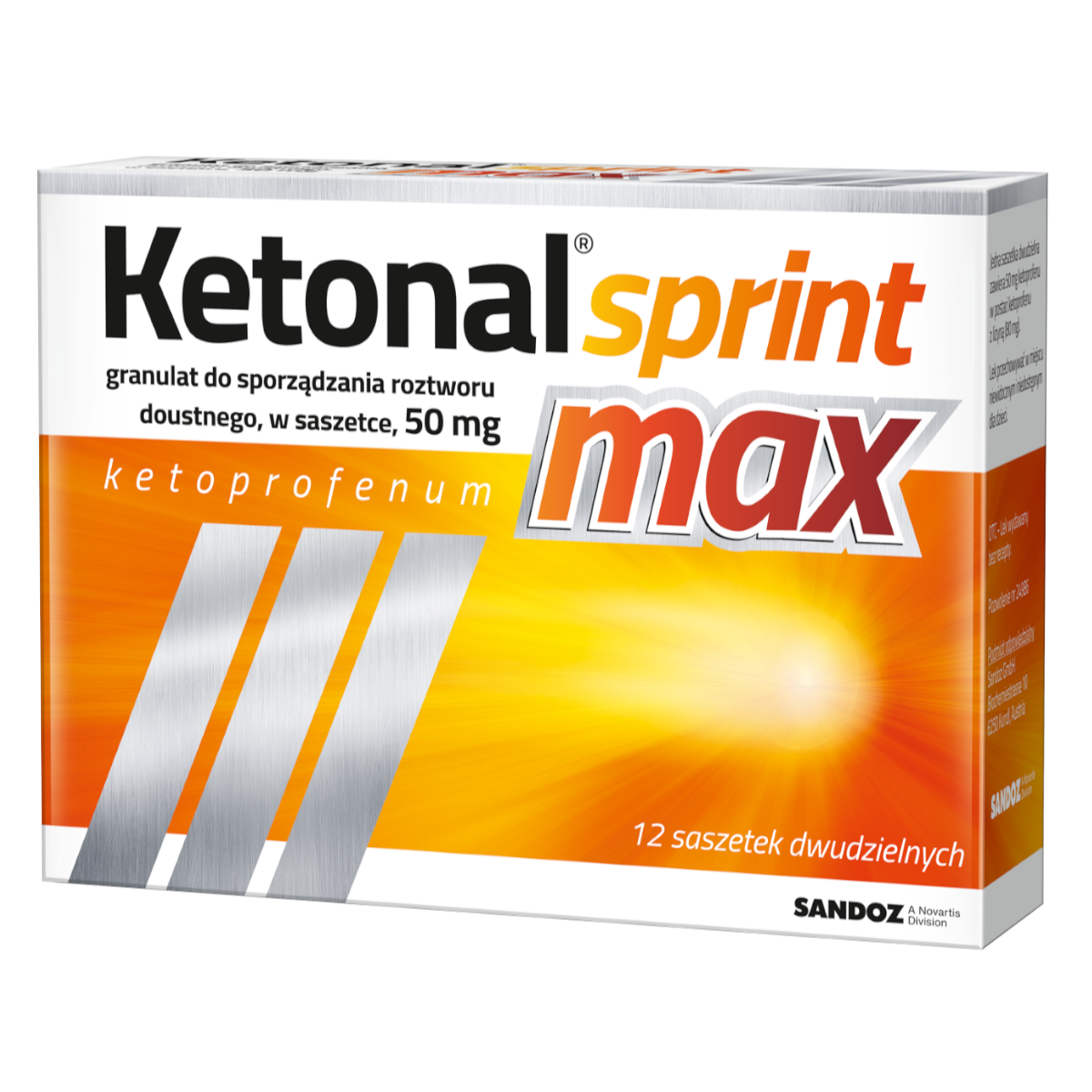 Ketonal Sprint Max 50 mg, 12 saszetek dwudzielnych | Apteline.pl