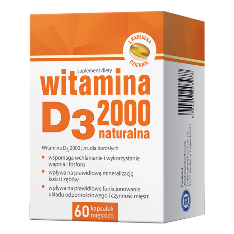 Witamina D3 2000 j.m., 60 kapsułek, Hascolek Apteline.pl