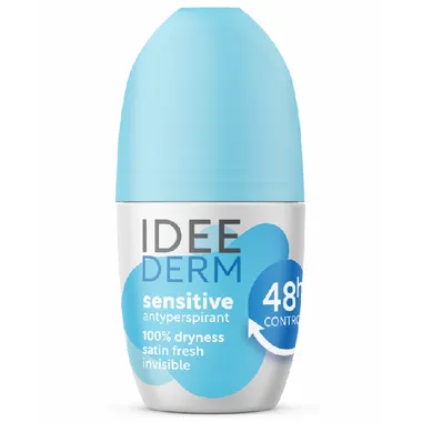Zdjęcie przedstawia dezodorant w kulce do skóry wrażliwej i podrażnionej Ideederm o pojemności 50 ml